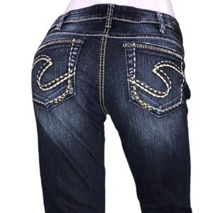 Silver Jeans Low Rise Women's Aiko Boot Thick Thread Blue Denim Jeans 31/29.50